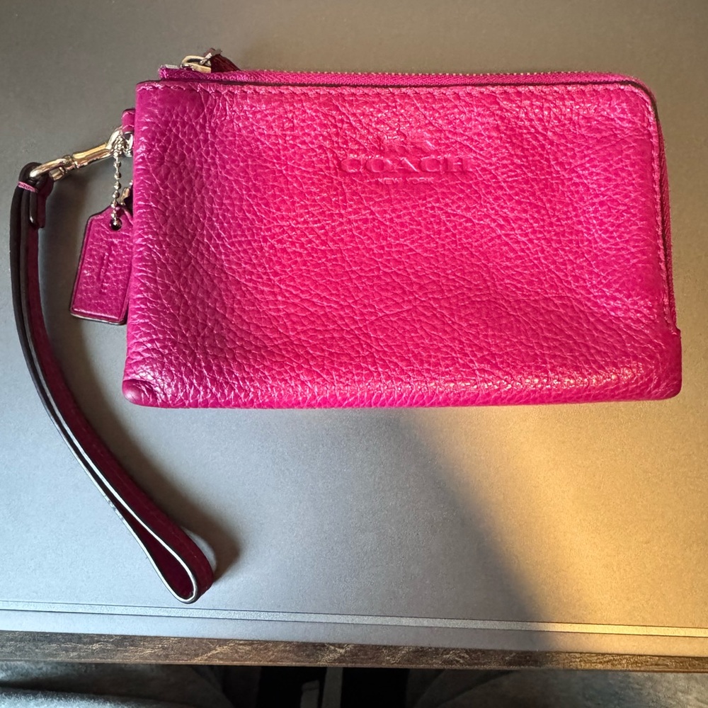 Coach Fuchsia Leather Wristlet